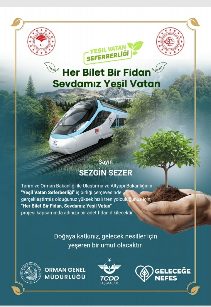 Sende tcdd tercih et. Biletini mobilden al. Doğayı koru. Teşekkür ederim. <a href="/TCDDemiryollari/">TCDD-Türkiye Cumhuriyeti Devlet Demiryolları 🇹🇷</a> <a href="/TCDDTasimacilik/">TCDD Taşımacılık</a>