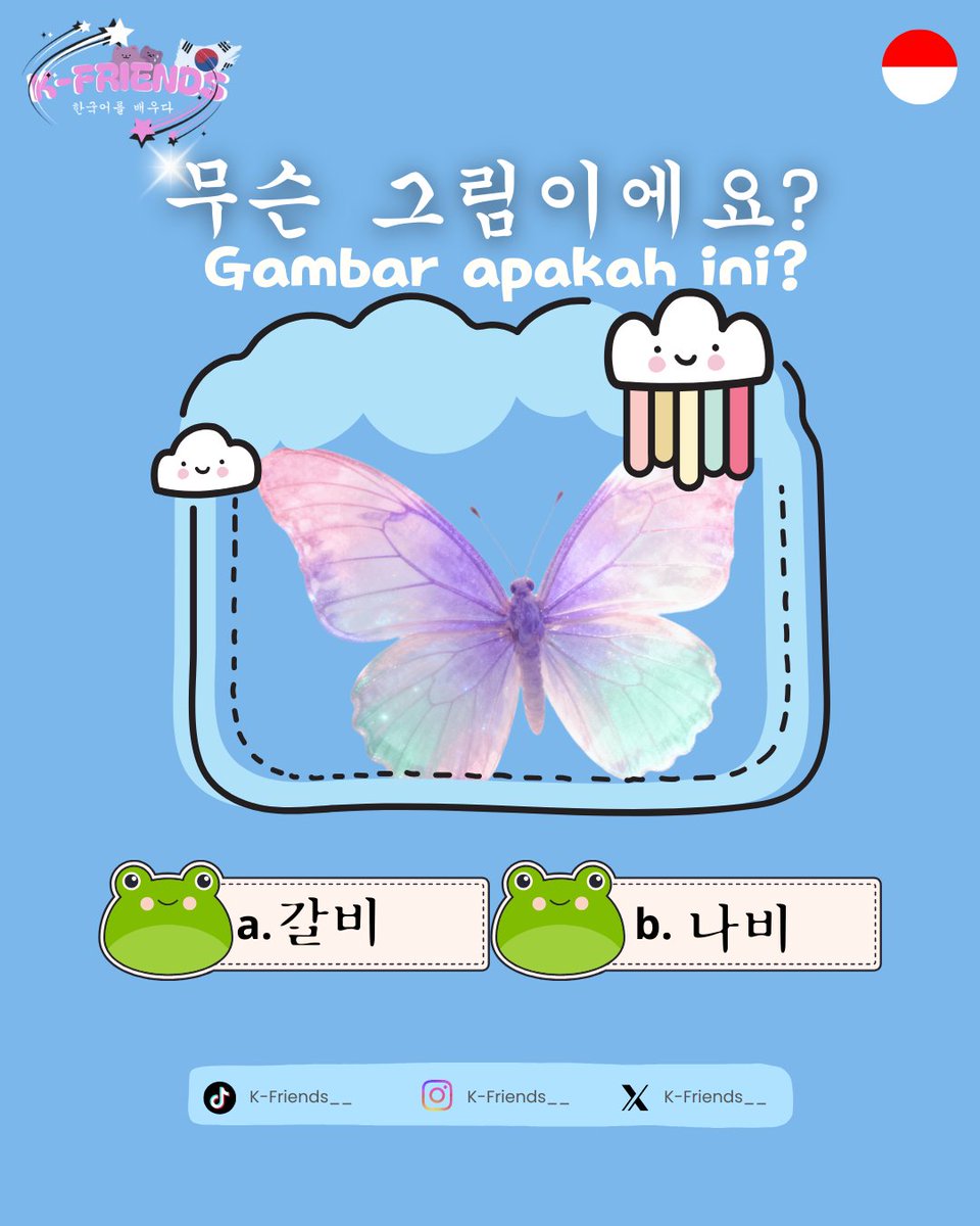 Kfriends___'s tweet photo. Annyeong K-friends 👋🏻
Yuk kali ini coba jawab quiz sekalian latih kosa kata bakormu 😎 
Yang jawabannya bener semua, Minfriends doain dapet Sehun 🤭
📌 Follow &amp; join us 
Instagram : K-friends__
TikTok : K-friends__
Twitter : K-friends__
#KfriendsCommunity
#KosakataKorea
#Quiz https://t.co/EWRfNHALxC