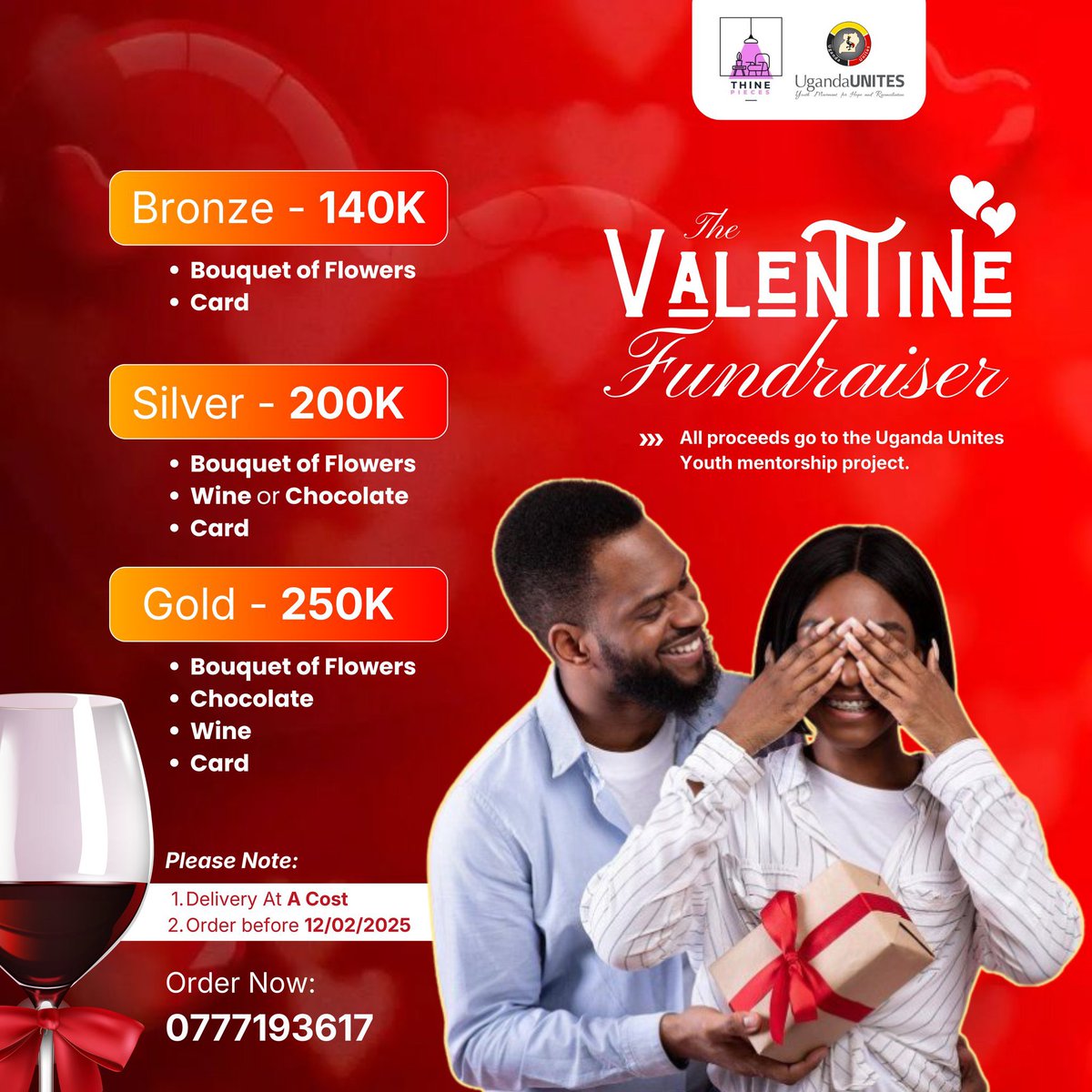 mxdesignstudio's tweet image. This Valentine's, give love that lasts and impacts communities. 💝
Our annual fundraiser with @Thinepieces_ug is here! Choose Bronze (140k), Silver (200k), or Gold (250k) packages to support
Place your order via: bit.ly/UgUnitesValent… || 0777193617