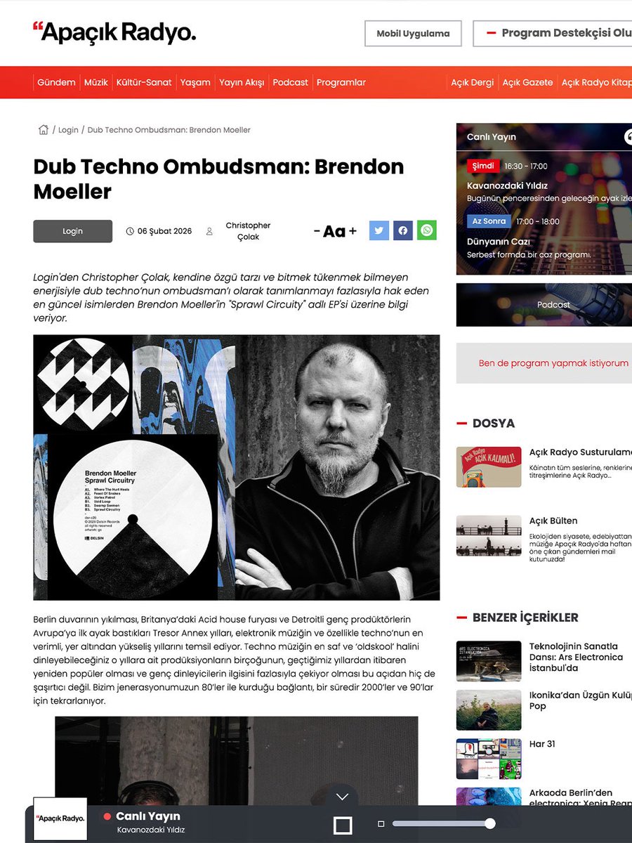 Bu haftanın yazısı: Dub Techno Ombudsman: @brendonmoeller apacikradyo.com.tr/login/dub-tech…