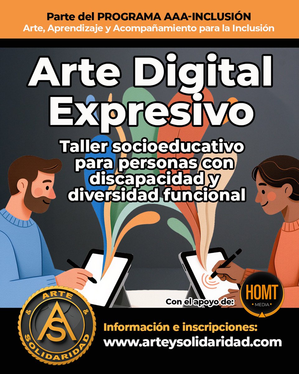 En el marco del Programa AAA-Inclusión de Arte y Solidaridad para personas con discapacidad y diversidad funcional, ponemos en marcha Arte Digital Expresivo, un taller creativo orientado a la expresión personal. 
👉 Más información: arteysolidaridad.com