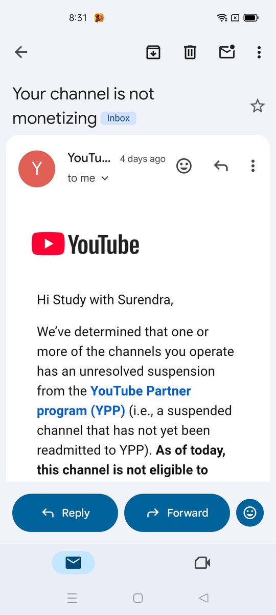 Surendr21804510's tweet photo. @TeamYouTube "My channel [https://t.co/mwtx6eoqeQ] has been suspended due to a related account, but I don't have any other terminated channel. Please help me investigate this error." https://t.co/Bw8LbW1Pww