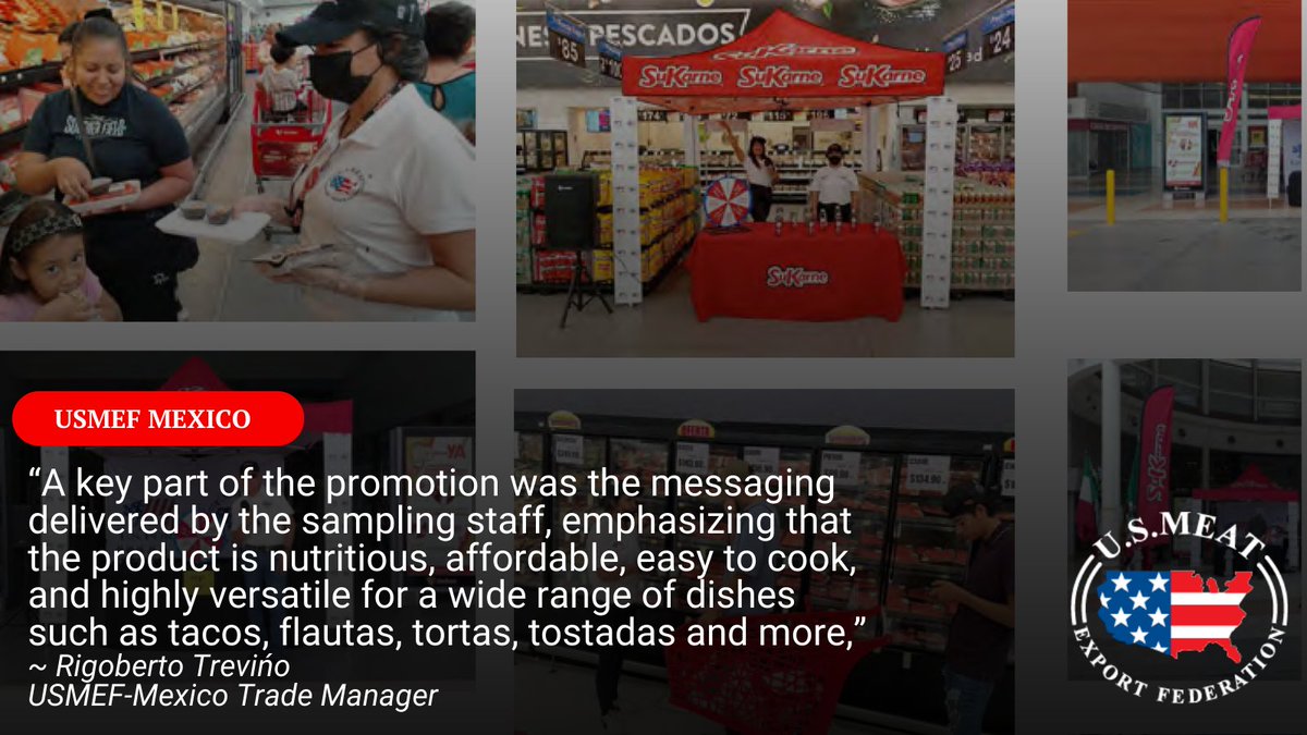 USMEF's tweet image. USMEF + SuKarne have launched a new 100% U.S. Shredded Pork Ham in 14 major Mexico supermarkets! 
Targeting our largest export market with: ✅ Nutrition &amp;amp; affordability ✅ Easy prep for tacos &amp;amp; tortas ✅ In-store samplings &amp;amp; incentives 
#PorkCheckoff #USMEF