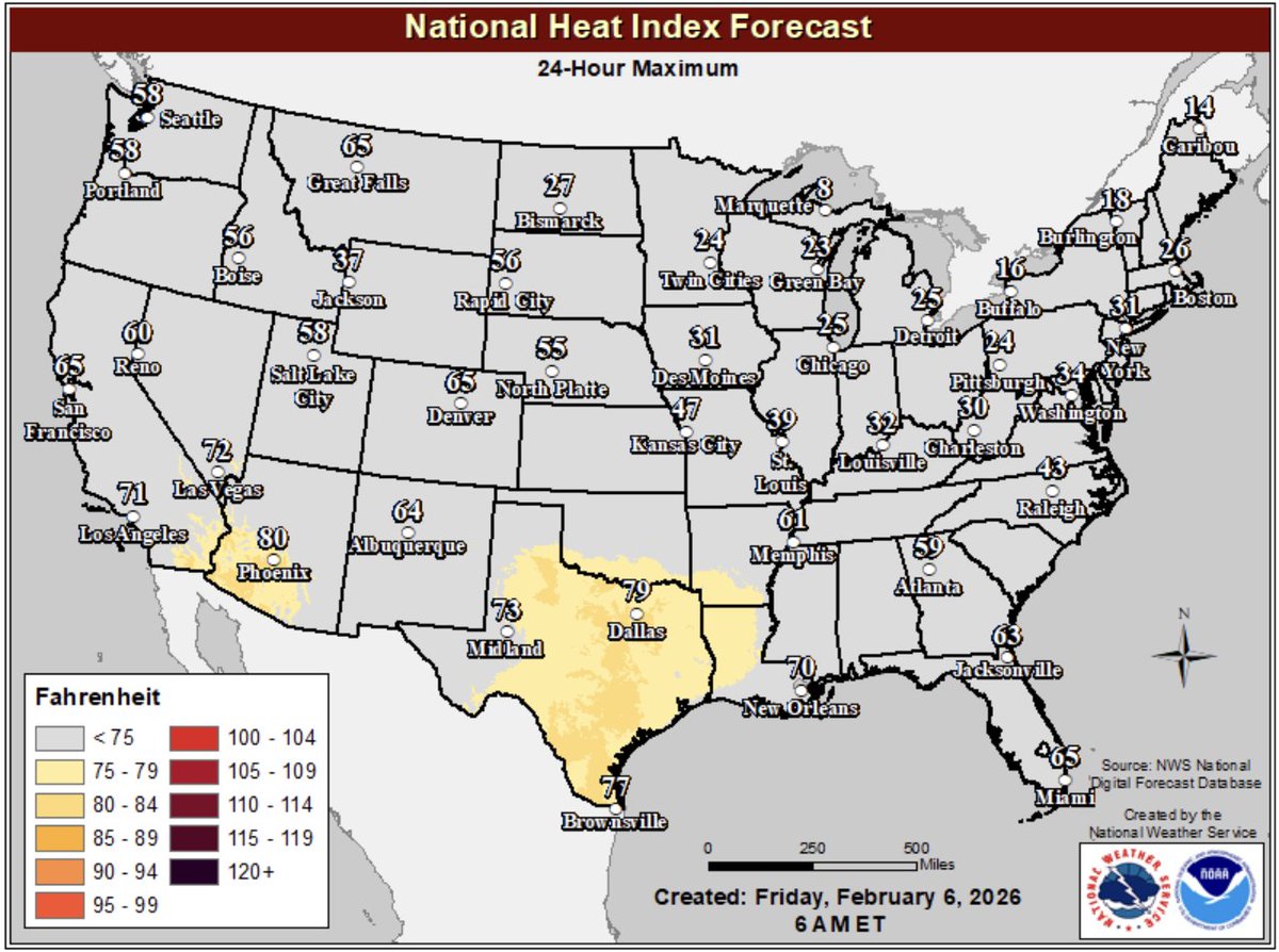 FarmPolicy's tweet image. 1/ Ag weather highlights from the @usda_oce, Feb. 6:

In the #South, suddenly #warm weather prevails from the western Gulf Coast region to the Mississippi Delta, where today’s high #temperatures will range from 70 to 80°F.

bit.ly/3Rn0a2F