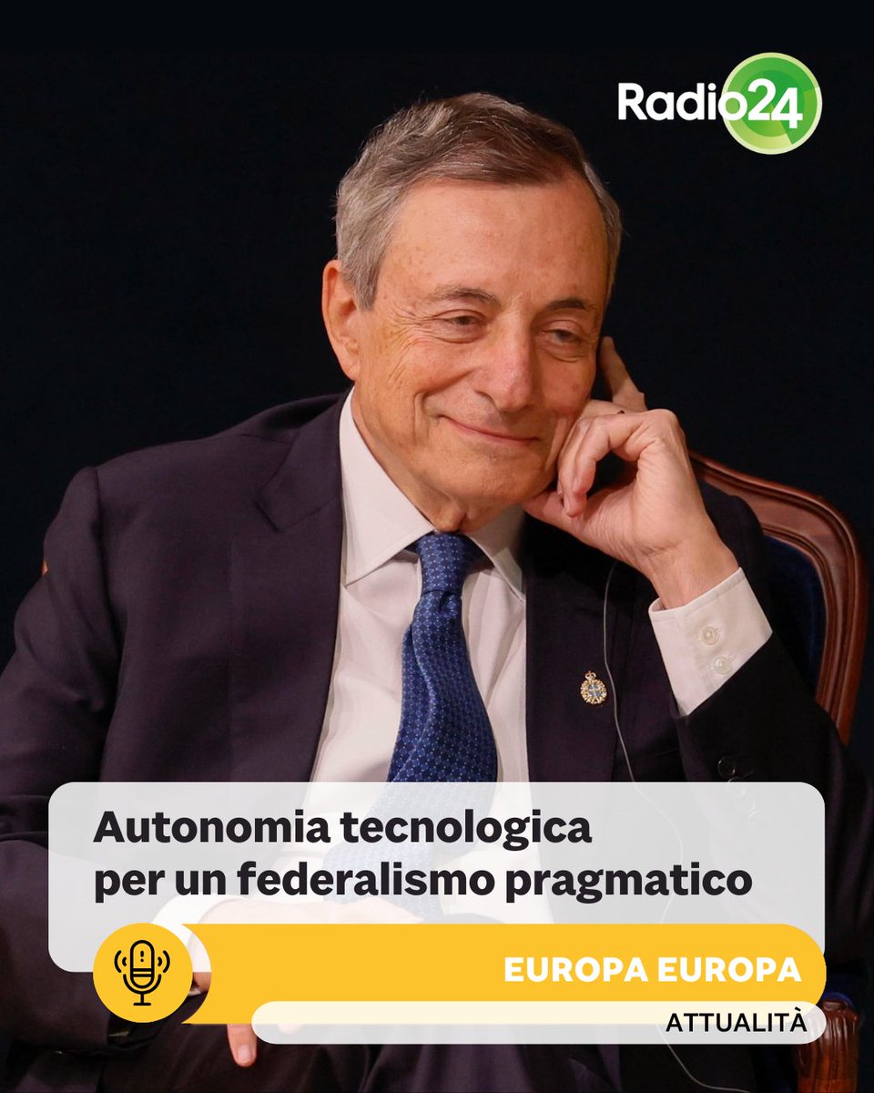Autonomia tecnologica e federalismo pragmatico: l’Europa deve cambiare per sopravvivere. Gigi Donelli analizza il monito di Draghi con Filomena Greco (auto) e Beda Romano (vertice Bruxelles). 🇪🇺🚀
Domenica h 11:30 su <a href="/Radio24_news/">Radio 24</a>. Ascolta qui: tinyurl.com/8xh3apkw
#Europa #UE
