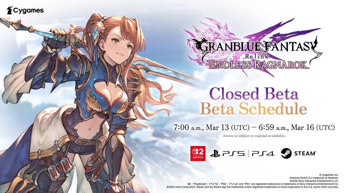 Cygames_DE's tweet image. Anmeldungen für den Closed-Beta-Test sind jetzt möglich!

Testet das Crossplay zwischen verschiedenen Plattformen und probiert den neuen Charakter Beatrix aus. Meldet euch jetzt über die offizielle Website an!

📅 Anmeldezeitraum: 
Bis zum 27. Februar, 15:59 Uhr (CET)

🎮 Details