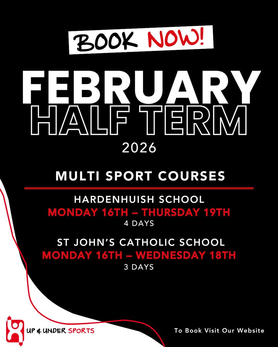UpandUnderSport's tweet image. 🚨 Spaces still available for February Half Term! 🚨
Inclusive, high-energy multi-sport courses for all abilities 🙌

📍 Hardenhuish School (16–19 Feb)
📍 St John’s Catholic School (16–18 Feb)

👉 Book now:
buff.ly/WGCsVO7

#UpAndUnderSports #HalfTermFun #ActiveKids
