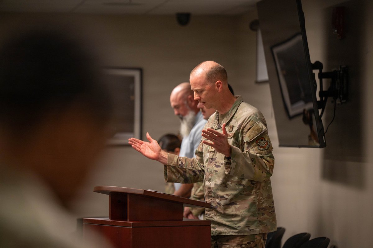 usafhc's tweet photo. Ch, Capt Jamie Coleman, 6th Air Refueling Wing, leads a prayer during the Clayburn room dedication ceremony at MacDill AFB. SSgt Emily Clayburn was killed in an industrial accident on in 2013, while processing a KC-135 refueling boom.   #HCReady! https://t.co/RDiybGubX3
