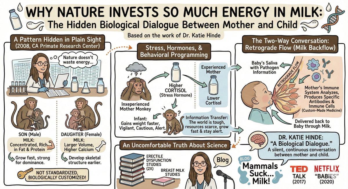 innoforesight's tweet photo. Breast milk is a hidden biological dialogue. 
🤯 Nature customizes it by sex &amp; uses stress hormones to program infant behavior.
Wildest part: Baby saliva flows back into the mother, triggering her to create custom antibodies real-time medicine! 🧬🍼 #Science https://t.co/Z0rMTW3lMX