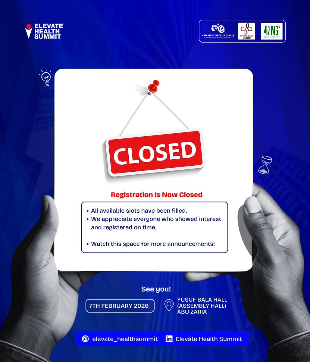 elevate_hs2025's tweet photo. REGISTRATION CLOSED 🚨

Thank you to everyone who registered for the Elevate Health Summit. All available slots have been filled, and we’re grateful for the overwhelming interest and support. https://t.co/ZzBLwGJb4D