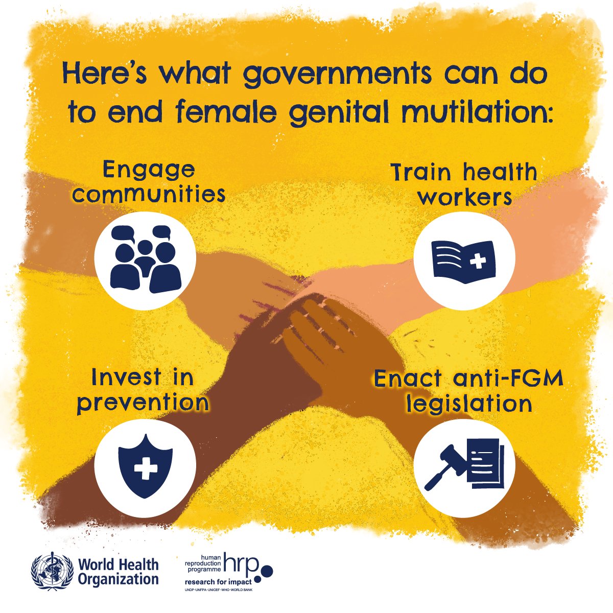 WHO's tweet photo. Female genital mutilation (FGM) can be prevented. 

Across communities, governments, schools and the health sector, collaboration is needed, incl.:
🤝🏼 Engaging communities
🩺 Training health workers
⚖️ Enacting anti-FGM legislation
💰 Investing in prevention

Learn more: 
https://t.co/LZramHrntP