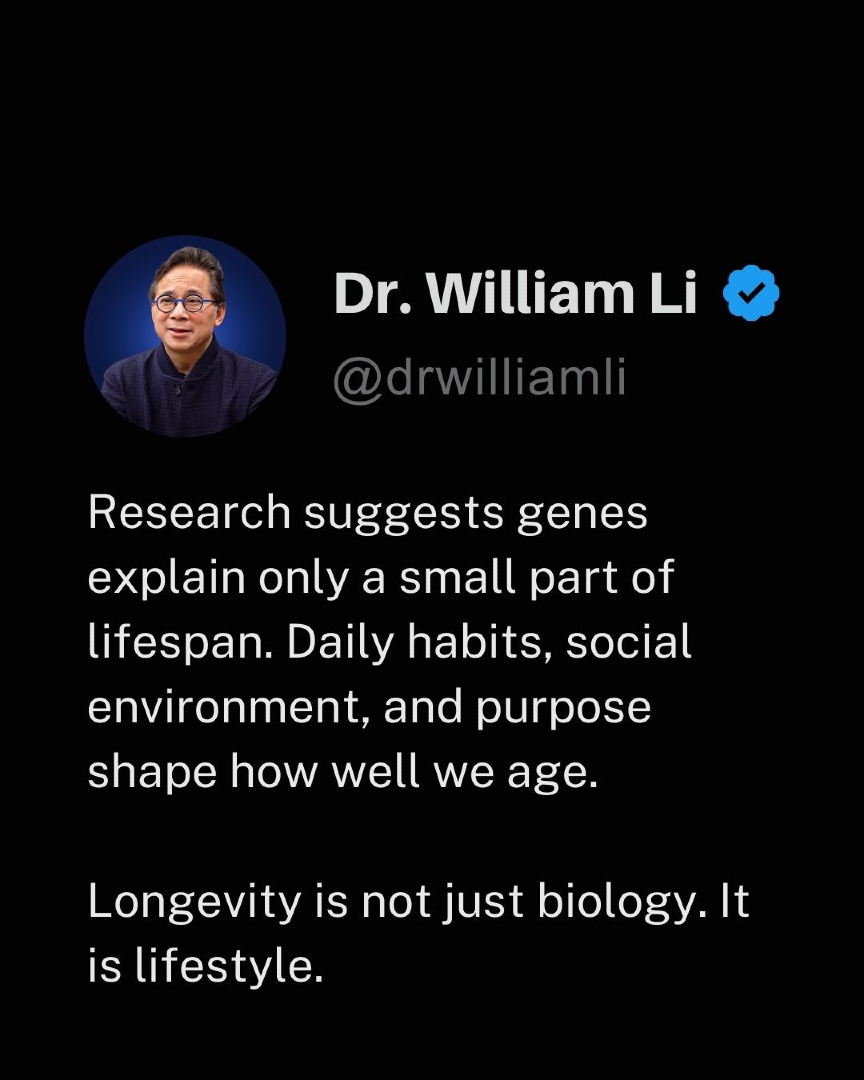 drwilliamli's tweet image. 🧬 Blue Zones show us: lifestyle &amp;gt; genetics.

Healthspan is built daily.

Follow for more.

#BlueZones #LongevityScience #Healthspan #FoodAsMedicine #HealthyAging #WellnessJourney

--

RESEARCH PAPER: pubmed.ncbi.nlm.nih.gov/40479568/