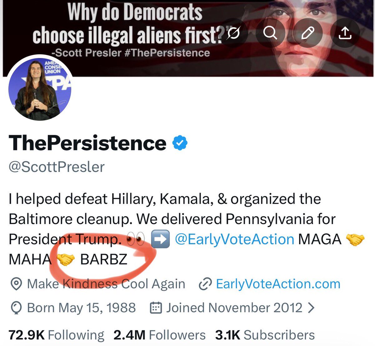 ScottPresler's tweet image. Updated my X profile. 

Notice anything new? 

MAGA 🤝 MAHA 🤝 BARBZ