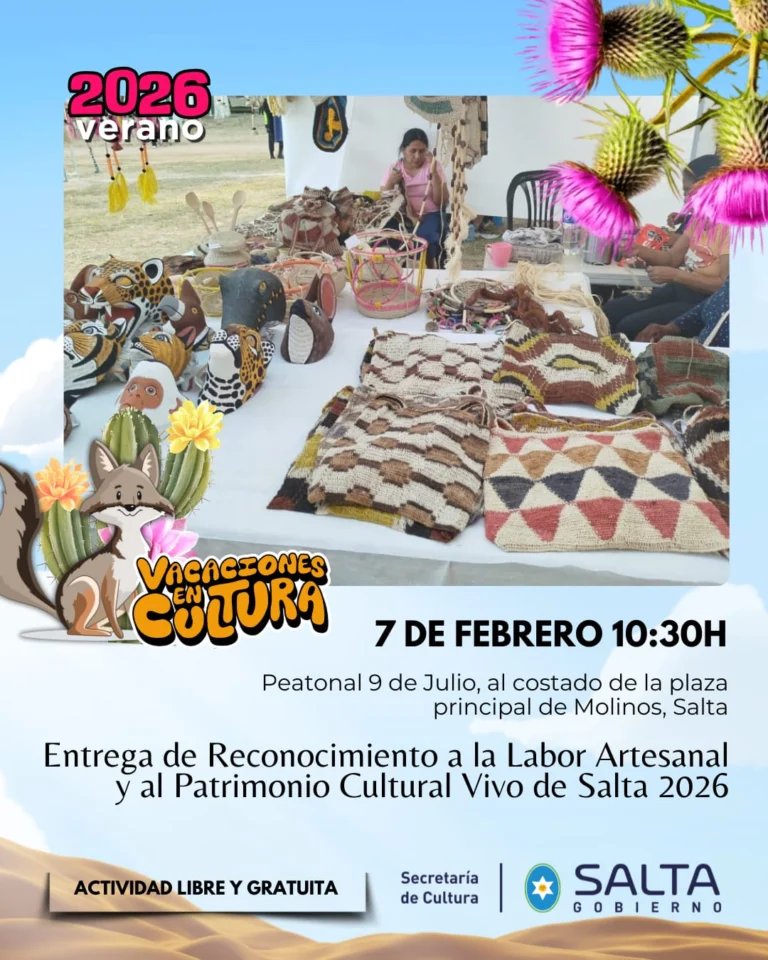 🏺Distinción a la labor artesanal en el marco de las fiestas patronales de Molinos.
En el marco de las fiestas patronales, se reconocerá a artesanos locales y se realizará una instancia informativa sobre políticas públicas del sector.
🔗culturasalta.gov.ar/distincion-a-l…