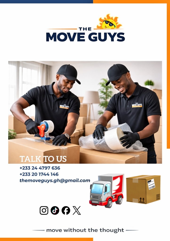 Cornellchase_gh's tweet image. Packed with care. Moved with purpose.

From fragile items to full home and office moves, we handle them all - safely, professionally and on time.
Call or Whatsapp 0244797636 to book a professional service.
#TheMoveGuys
#homerelocation
#stressfreemoving
#movingservice
#officemoves