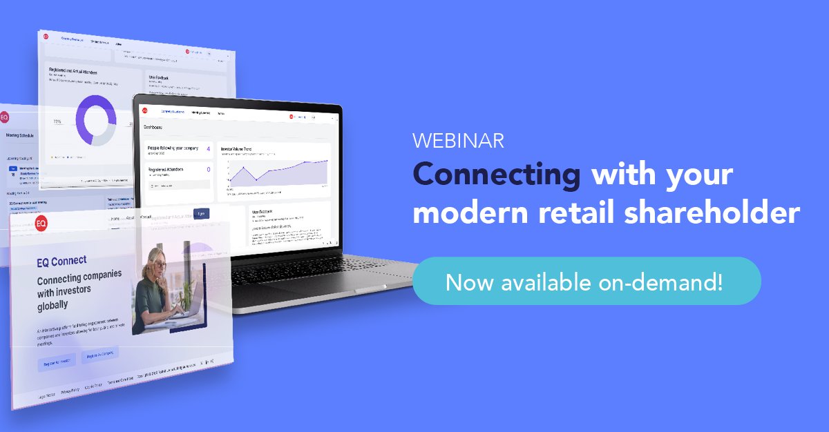 We’re pleased to share the on‑demand recording of our recent webinar introducing EQ Connect, Equiniti’s newest technology platform connecting companies with investors globally.

Hosted by Isabel Richardson, Luke Findlay and Michael Tooth, the session explores why EQ Connect was