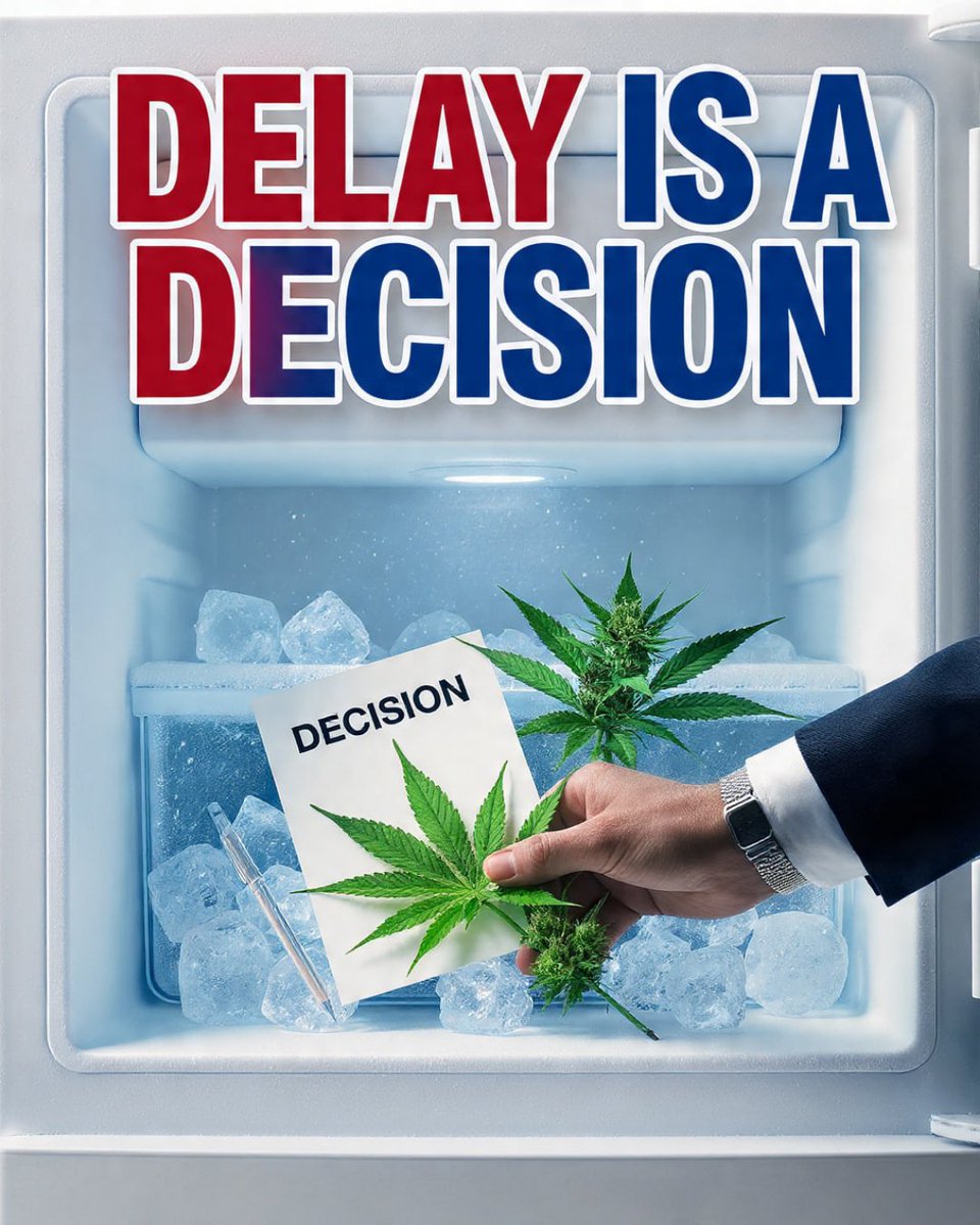 chha2020's tweet photo. It's frustrating how often critical cannabis reforms get put on ice by those with the power to act. Remember, a delay isn't neutral, it's a decision with real consequences for our communities and small businesses. We need to thaw out fairness for everyone. #PolicyNow #DescheduleToday #DescheduleNotReschedule