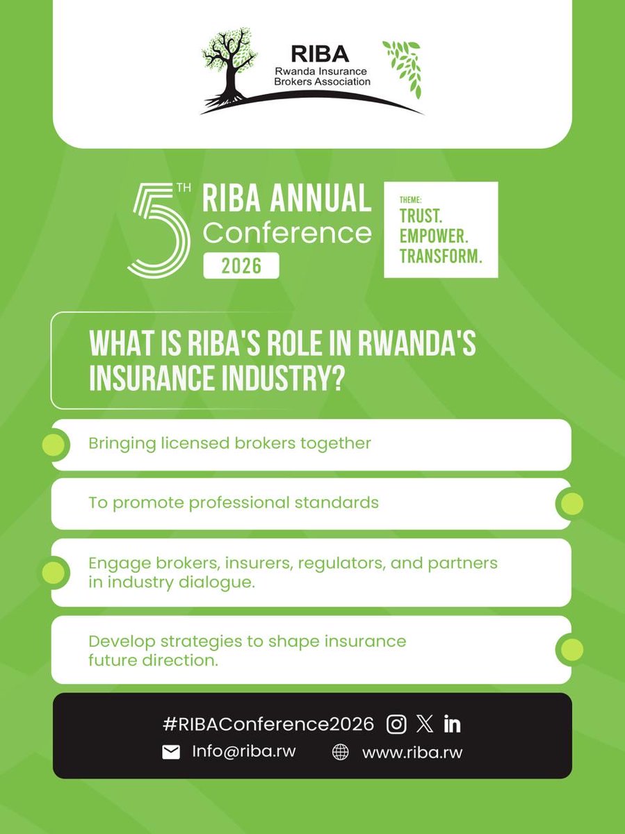 Ribo_Rwanda's tweet photo. On today’s agenda: Understanding RIBA’s role in shaping Rwanda’s insurance industry. 

As a shared platform for brokers, RIBA brings the industry together to build trust, empower stakeholders, and transform the insurance ecosystem.

#RIBARw #RIBA2026 https://t.co/KBELgrbXsp