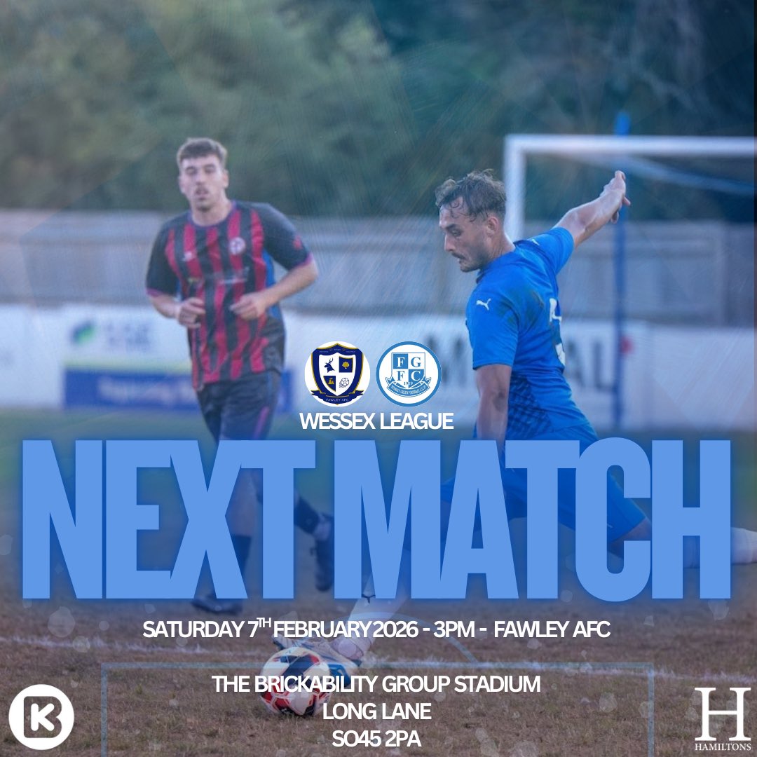 official_FGFC's tweet photo. 🔥 NEXT MATCH 🔥
📅 Saturday 7th February 2026
⏰ 3PM Kick-Off
🏆 Wessex League | Division One
⚔️ @fawleyafc 🆚 @official_FGFC
🏟️ The Brickability Group Stadium
📍 SO45 2PA
Come down and get behind the lads 💙🤍
#NextMatch #Matchday #WessexLeague #DivisionOne #nonleaguefootball