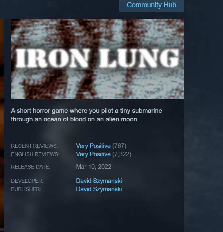 I haven't seen the movie, but this was $4 so it seems like its the right time to give it a shot!  

#IronLung #indiegame