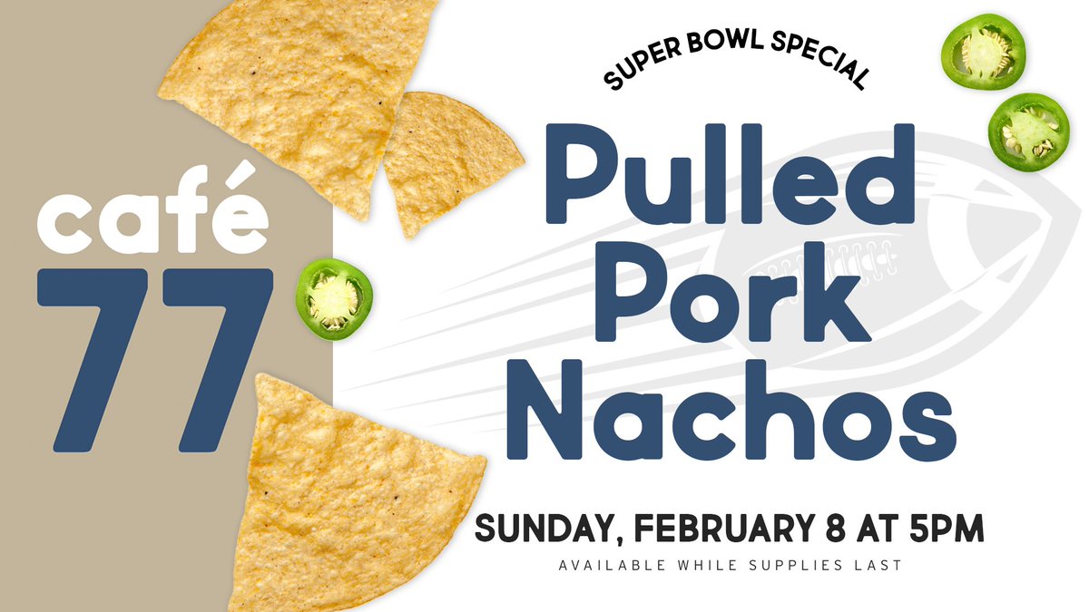 Gear up for the big game with Pulled Pork Nachos, exclusively at Café 77! #SuperBowl🏈