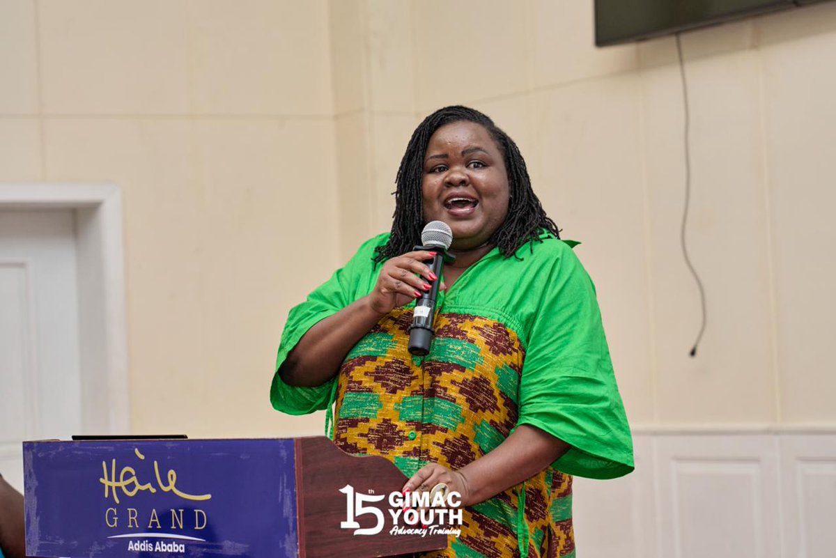 GimacYouth's tweet photo. 1/2 Guided Reflection of the Day – Mitchelle Oyuga , @amwaafrika 
Mitchelle Oyuga’s guided reflection shifted the room from learning to doing. She challenged participants to leave Addis Ababa not just inspired, but accountable to action in their communities.
#YouthforWASH https://t.co/a1Et2Y9i2j