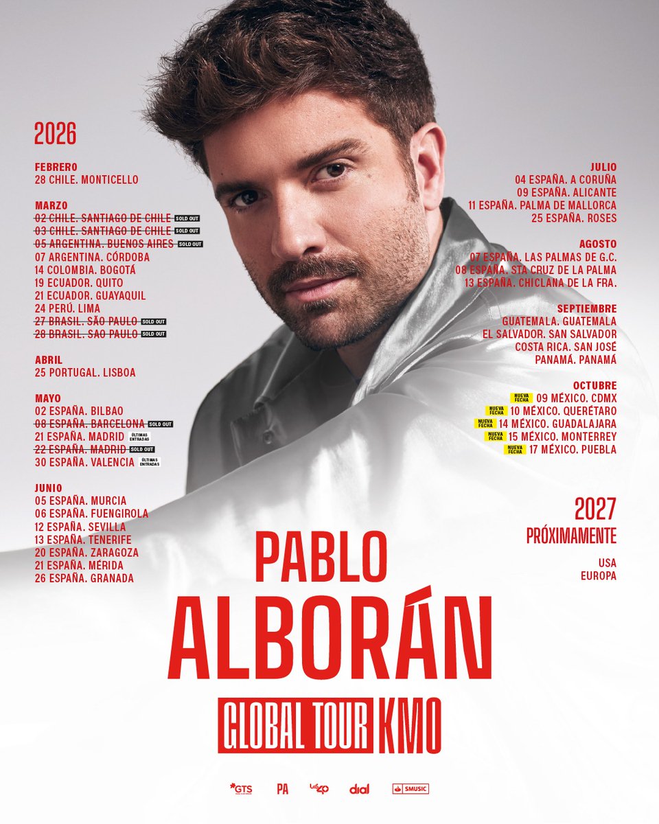#Info A finales de este mes inicia #GlobalTourKM0 💥.

<a href="/pabloalboran/">Pablo Alborán</a> vuelve a subirse a los escenarios para presentar su trabajo más reciente, #KM0, y los grandes temas que le han acompañado a lo largo de su carrera.

No te pierdas su gira más especial 🎟 pabloalboran.es.
