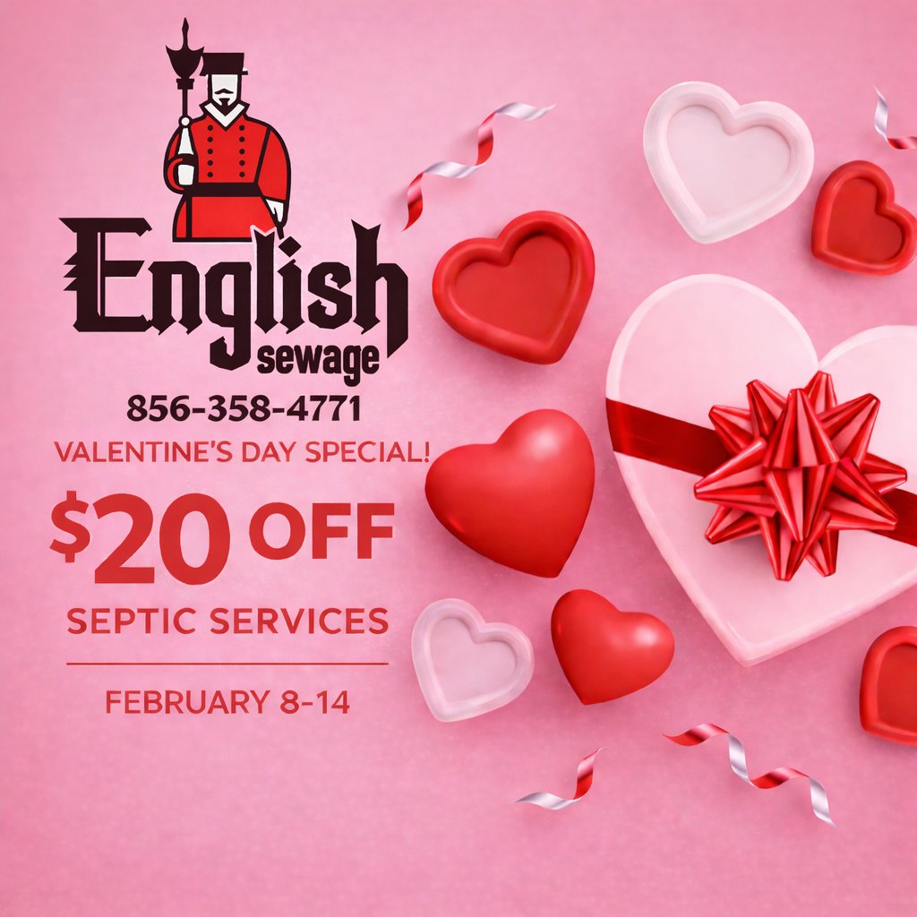 EnglishSeptic's tweet photo. 💕 Show your septic some love this Valentine’s Day! Get $20 off your pumping when you book before Feb 14. Quick, clean, reliable service — your system will thank you. 
856 358 4771 or Book here: https://t.co/qOEc9wSv5X 
#CleanTankCleanHeart #ValentinesDayDeal #HappyValentinesDay https://t.co/U61ZO71NI1