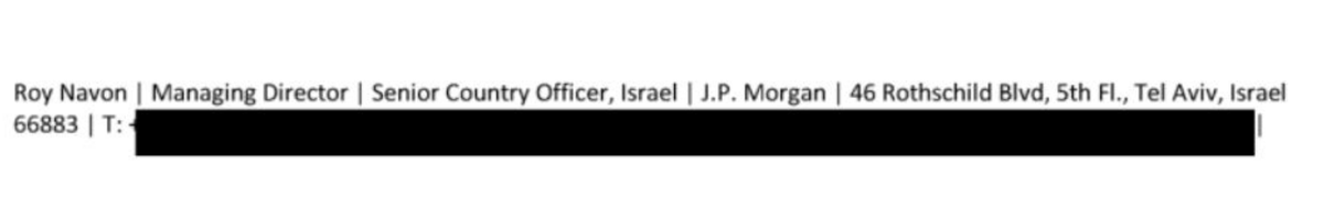 Mr_Krolm's tweet photo. Hello Jeffrey Epstein, it's me, the Senior Israel Officer at J.P. Morgan. I work at 46 Rothschild Blvd in Tel Aviv. https://t.co/tWWtPW3p2k