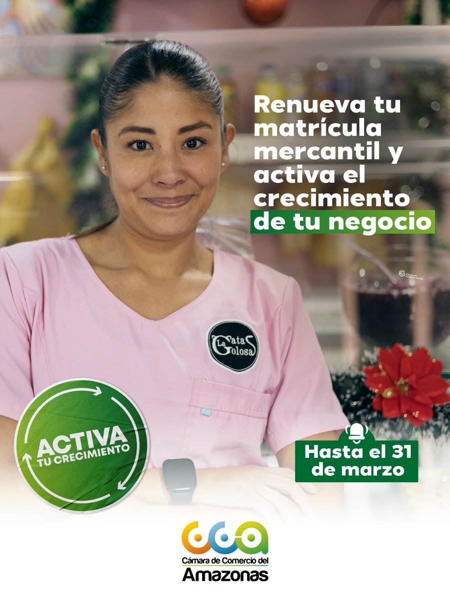 camara_amazonas's tweet photo. ¡Activa los beneficios de tu Cámara de Comercio! Renovar tu matrícula mercantil antes del 31 de marzo no es solo un trámite: es asegurar el acceso a una red que cree en tu empresa y trabaja para su crecimiento. 
#ActivaTuNegocio #ActivaTuPotencial #ActivaTuCrecimiento https://t.co/CR7iJ7glG7