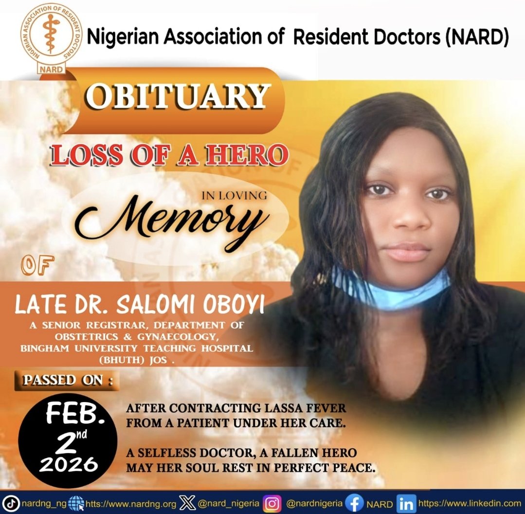 She died trying to save a life 💔💔

Let that sink in and remember it when your vile nature rears its head, as it does once you hear Nigerian doctors. 

When you start pointing fingers at doctors for what your government should sort out, remember that we're all facing it.
Rest on