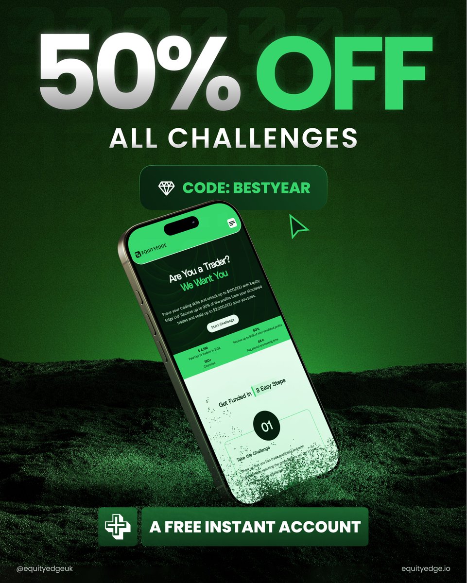 50% OFF. 100% OPPORTUNITY. 🚀⁠
⁠
The biggest offer of the month is here. We are stacking the value to help you get funded fast.⁠
⁠
The Deal ⬇️⁠
✅ 50% OFF All Challenges (excl. flagship) + FREE Instant Account included⁠
⁠
Code: BESTYEAR⁠
⁠
Don't miss out. Secure your