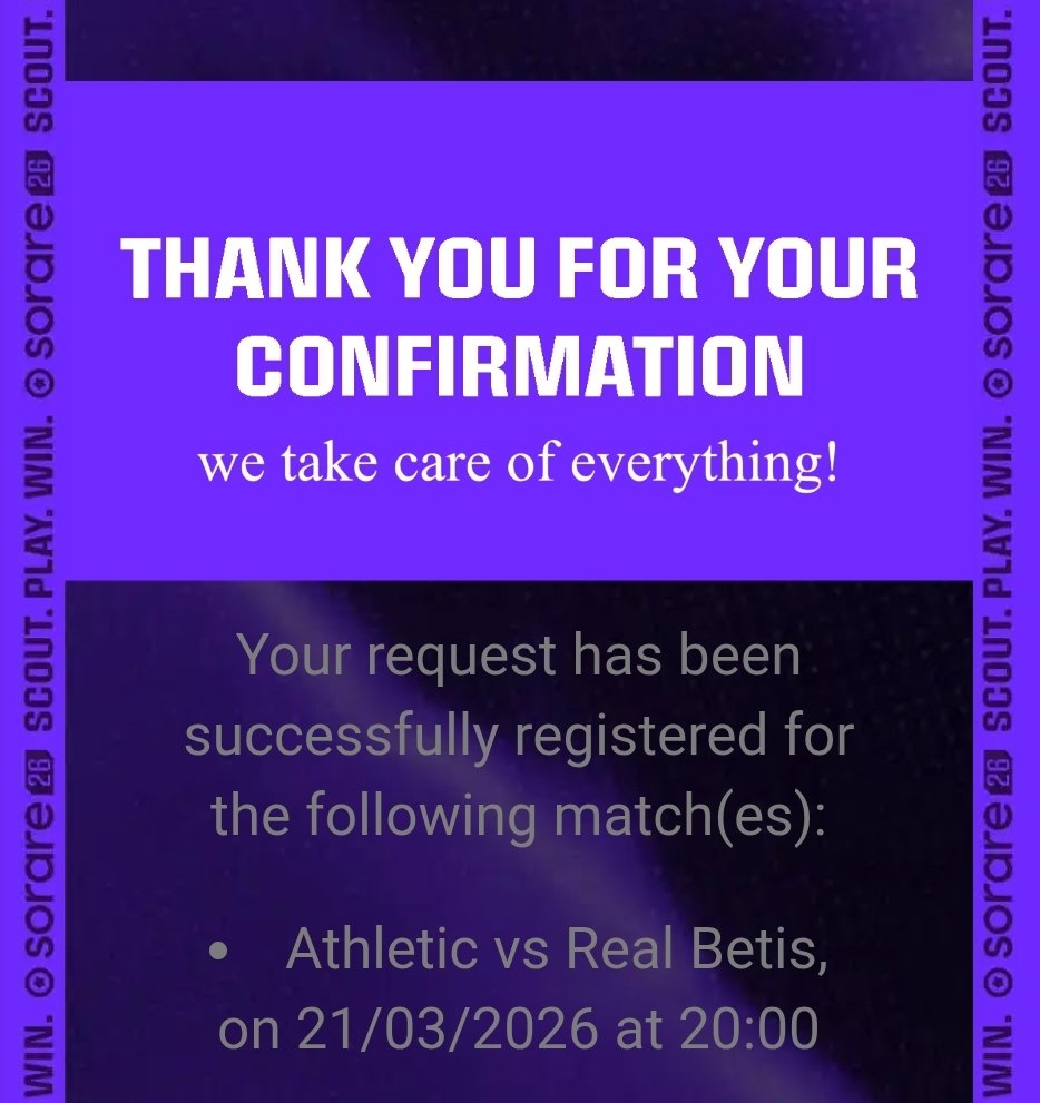 57eme de la Championship sur janvier, je vais pouvoir faire découvrir San Mames à l’un des mes fils !

Pas énormément de bons matchs parmi la longue liste des affiches proposées, mais pas mécontent d’avoir pris celui-ci !

#Sorareontour