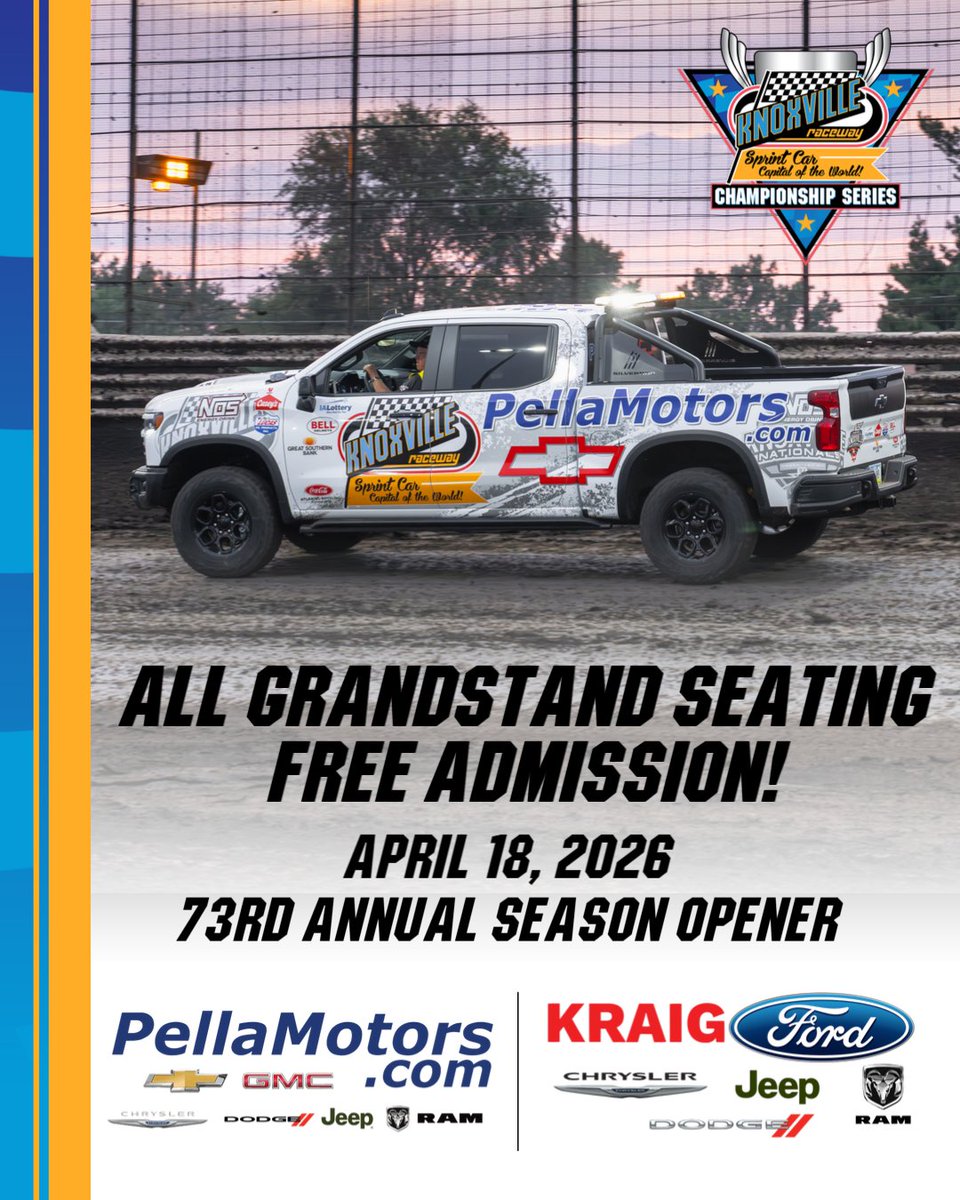 knoxvilleraces's tweet image. 🎟️ FREE Grandstand Admission for the Pella Motors /Kraig Ford Season Opener on April 18th!

READ➡️tinyurl.com/5ctcu8ka