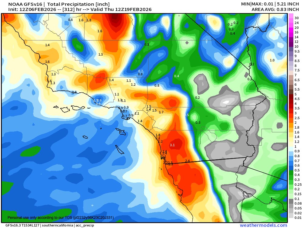 2/2) By next weekend, a much colder and more significant system is expected to move into the region, with the potential for more systems through at least the 19th as the "storm door" remains open through that time. #CAwx