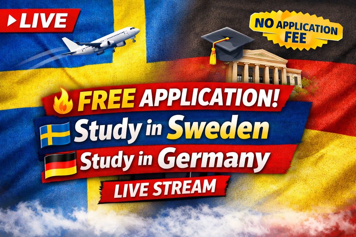 FREE TRAVEL APPLICATION 🩷👉Study Abroad In Sweden and Germany | LIVE STREAM.

youtube.com/live/IQf2cRGUy…
