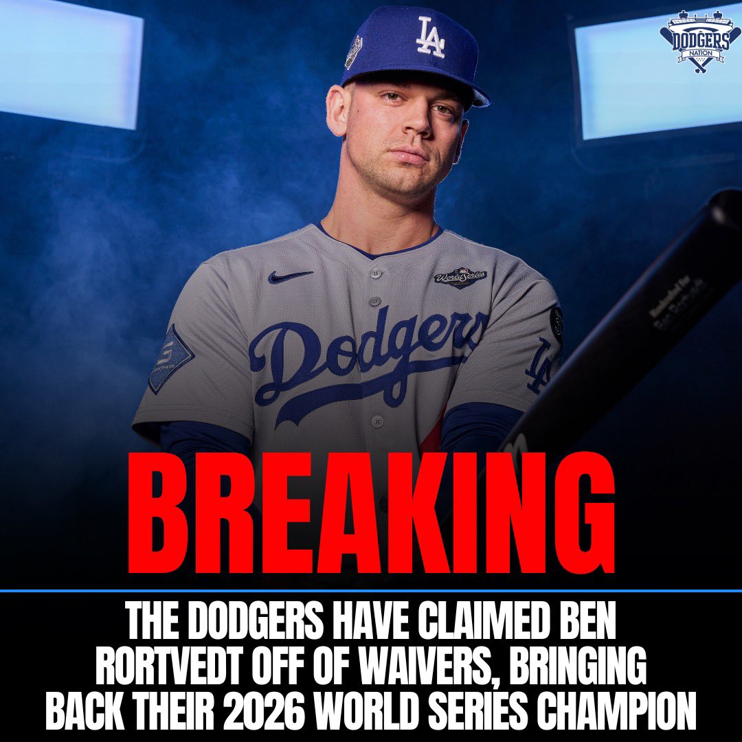 DodgersNation's tweet photo. BREAKING: The Dodgers have claimed Ben Rortvedt off of waivers after DFA’ing him earlier in the offseason.

WELCOME BACK, CHAMP 🚨🚨 https://t.co/8bjqT8Ej8a