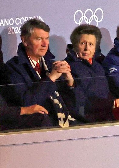 Princess Anne and her husband, Sir Tim Laurence, attending the opening ceremony of the Milano Cortina 2026 Winter Olympics at San Siro Stadium, today! ✨♥️