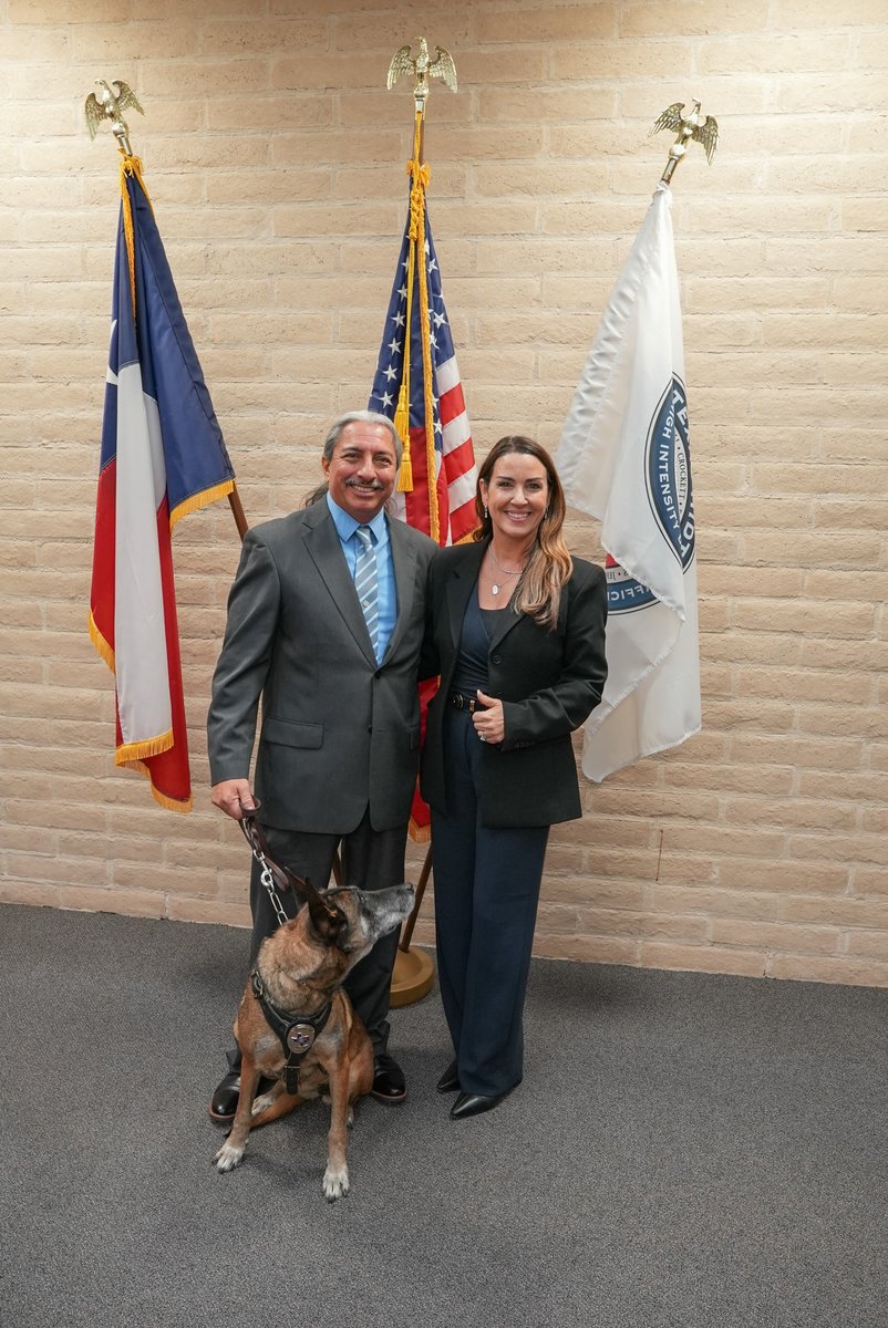ONDCP's tweet photo. @SaraCarterDC #drugczar Honoring heroes: Officer Salvador Vargas & #K9 Layka retire after years of outstanding narcotics detection with the West Texas #HIDTA Task Force. Thank you for keeping communities safe—enjoy well-deserved rest! https://t.co/OvtL9zkb3u