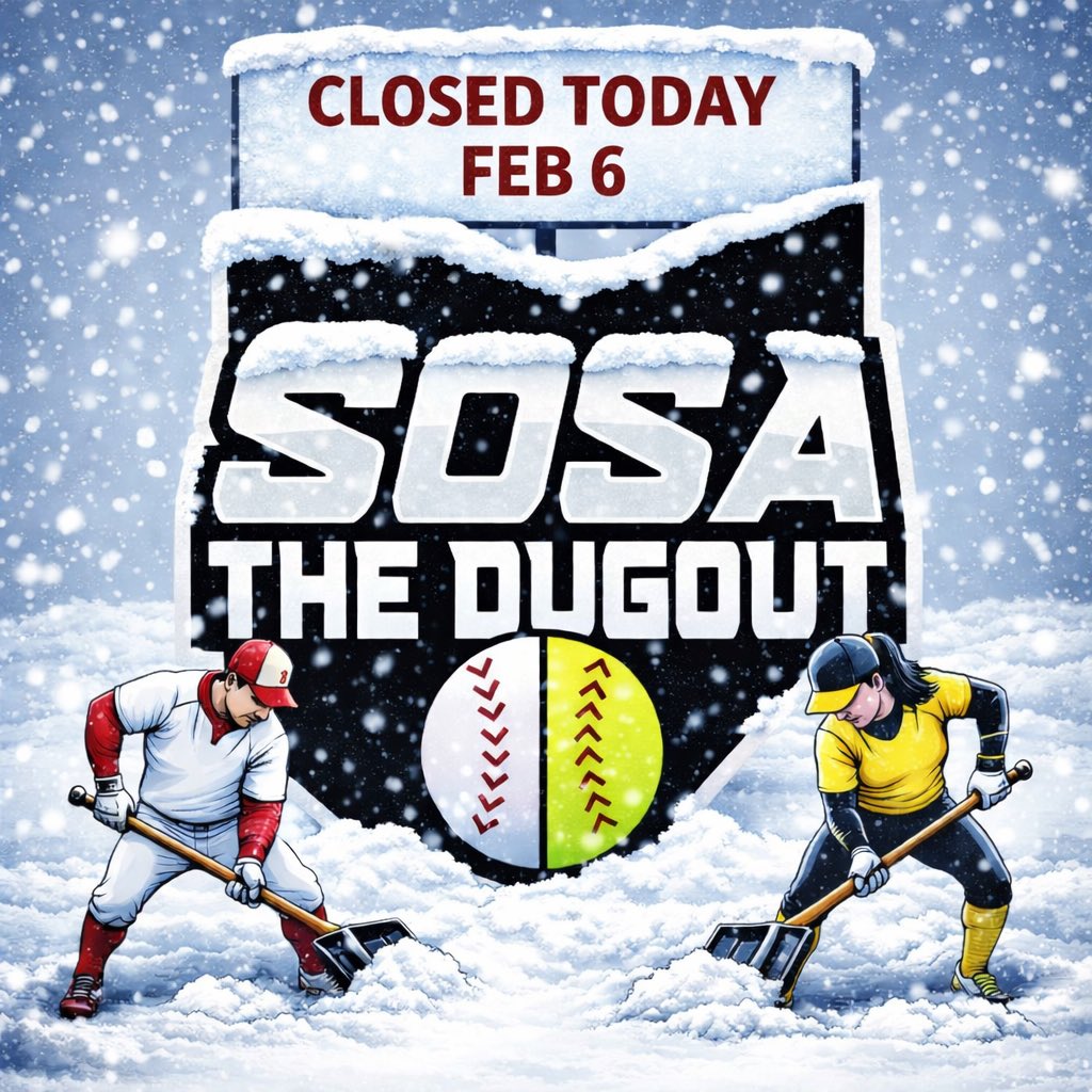 SOSADUGOUT's tweet photo. SOSA The Dugout will be CLOSED today. 
We will reopen tomorrow at 9am 

Take advantage of the weekend to get better! Book a slot for Saturday and Sunday!

#downtownchillicothe #indoorbaseball #indoorsoftball https://t.co/VkdC1WZwsJ