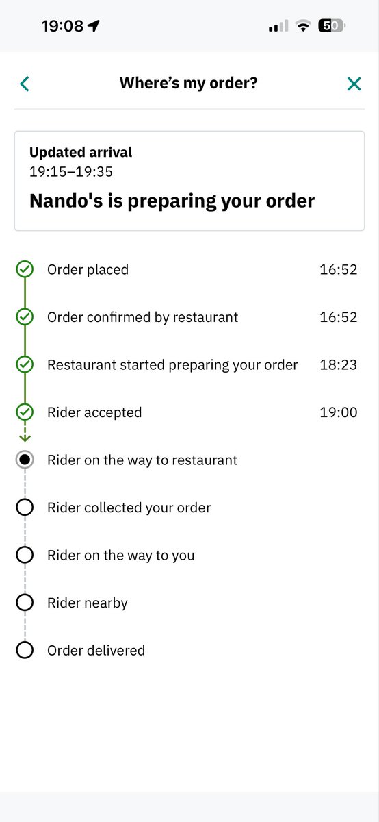 Morganitee_'s tweet photo. @Deliveroo made and order and it’s been sitting at Nando’s for half an hour and had 5 different riders please can you DM me https://t.co/S6D3KRTNTG