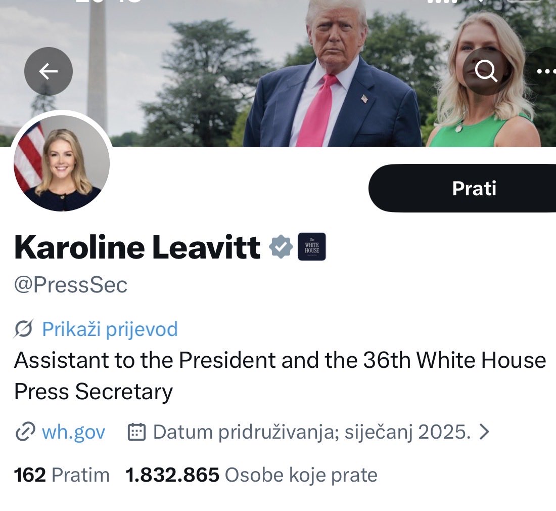 Предсједник Милорад Додик са портпаролом Бијеле куће и асистентом предсједника Доналда Трампа.