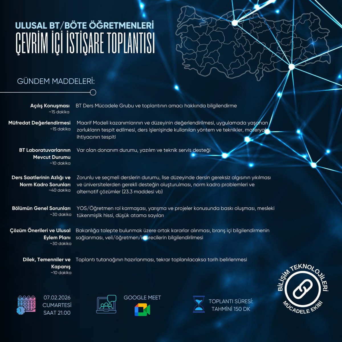 Bilişim Teknolojileri ve Yazılım derslerinin her kademede zorunlu olması için kurduğumuz ekiple bugüne kadar çeşitli çalışmalar yaptık. Yarın akşam da bir istişare toplantısı yapacağız. Katılım bağlantısı whatsapp.com/channel/0029Vb… kanalında olacak. #HerSınıfaBilişimDersi