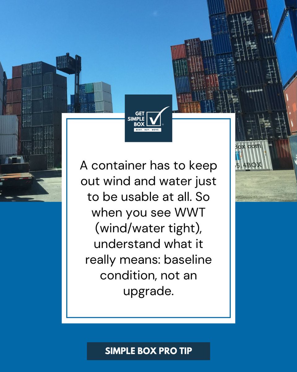 Let’s clear something up 👇

“Wind and watertight” just means a container is usable—it’s not a badge of quality.

Get Simple Box containers are cargo-worthy—built to handle real-world transport, tougher conditions, and the kind of protection your belongings actually deserve.