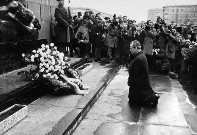 German Chancellor Willy Brandt kneels down in atonement infront of the Warsaw WWII Memorial, 1970.... 

In December 1970, West German Chancellor Willy Brandt made one of the most powerful gestures of reconciliation in modern history. During a state visit to Poland, Brandt laid a