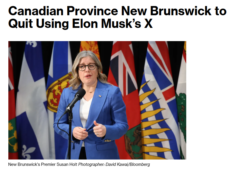 The Province of New Brunswick BANNED X for Government Communications

They DEMAND you CREATE a BLUESKY account to hear what they have to say

BLUESKY is a RADICAL LEFT EMPTY ECHO Chamber

If you say anything contrary to MSM messaging you get CANCELLED

THIS NEEDS TO GO TO COURT