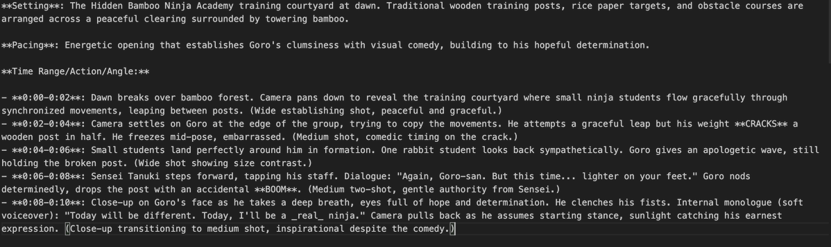 Timecoded shotlist prompt
