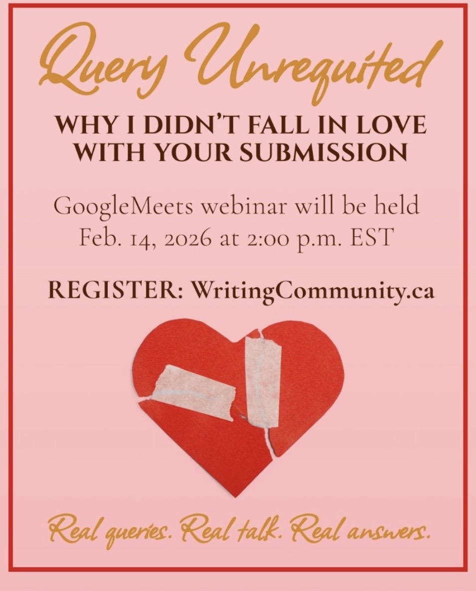 TRFNews's tweet image. 💔🖋️ UPCOMING WEBINAR 🖋️💔 

TRF agent #JesTrudel is hosting #Query Unrequited: Why I Didn't Fall in Love with Your Submission, a live webinar offering an honest, behind-the-scenes look at real queries and why they were rejected. 

🔗 Register at WritingCommunity.ca