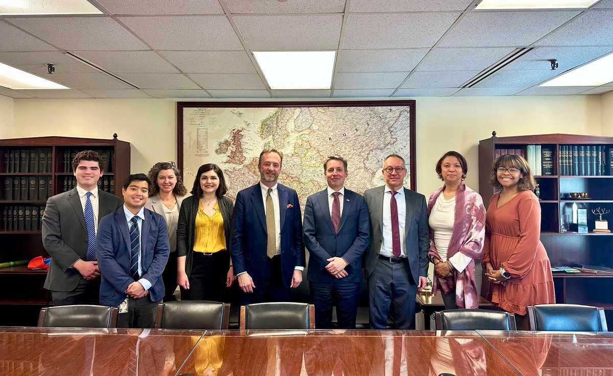 SwissEmbassyUSA's tweet photo. Productive exchange between the Chief of Staff and staff members  @HelsinkiComm of U.S. Congress and our Chargé d’Affaires on the Swiss @OSCE Chair 2026 contribution to comprehensive peace and security in Europe. Highly valued the Commission‘s constructive role! https://t.co/vP4KFKnKCF