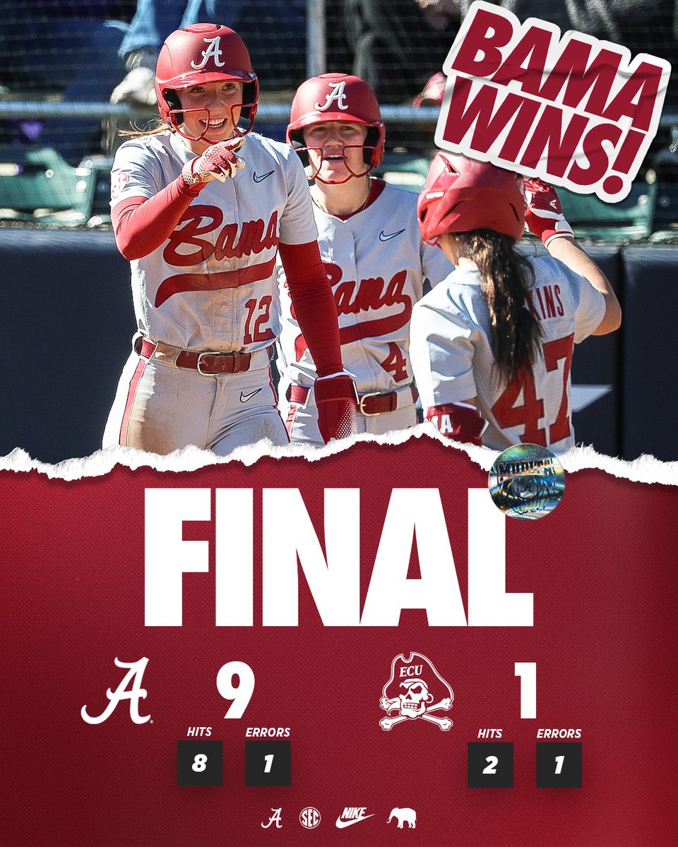 Alabama gets the run-rule win over ECU to start Friday action at the Buzz Classic!

The Crimson Tide is back in action tonight against host Georgia Tech at 5 p.m. CT

#Team30 #RollTide